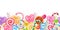 Lollipops candy border background. Hard candies on stick.
