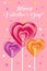 Lollipops are like hearts. Valentine`s Day Card or postcard.