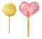 Lollipops, round candy and heart-shaped.