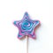 Lollipops swirl candy shaped as star on white. Top view. Square image