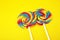 Lolly candies with sugar. colorful array of childs lollipops sweets and treats with candy