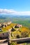 Lombardia Castle in Enna, Sicily on the top of the hill surrounded by amazing rural landscape and Sicilian mountains. Norman era