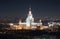 Lomonosov Moscow State University at night, main building, Russia