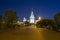 Lomonosov Moscow State University on Sparrow Hills against the background of a beautiful sunset, main building, Russia.