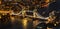 London aerial view with Tower Bridge at night