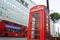 LONDON - AUGUST 19, 2017: Red telephone box and double decker bu