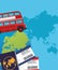 London bus and globe with passport and passboards