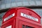 London calling symbol red phone box on business ce