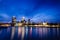 London city / England: City skyline in twilight near Tower Bridge