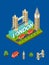 London City Famous Landmark of Capital England and Elements Part Isometric View. Vector