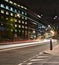 London city road night scene, night car rainbow light trails