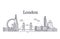 London city skyline with famous buildings, tourism england landmarks outline vector illustration