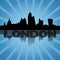 London City skyline reflected with sunburst illustration