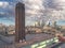 London city view of financial district animated view across tate modern, millennium bridge with skyline skyscapers