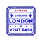 London city visa stamp on passport.