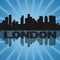 London Docklands skyline with blue sunburst effect illustration