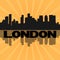London Docklands skyline with sunburst illustration