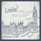 London doodles drawing landscape in vintage style