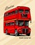 London double-decker hand-drawn red bus