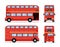 London double decker red bus cartoon illustration, English UK british tour front side isolated flat bus icon