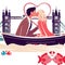 London dressed couple boat kiss valentine vector design