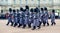 London / England - 02.07.2017: Royal Navy Guard parade holding rifles marching at Buckingham Palace when changing guard