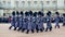 London / England - 02.07.2017: Royal Navy Guard parade holding rifles marching at Buckingham Palace when changing guard