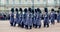 London / England - 02.07.2017: Royal Navy Guard parade holding rifles marching at Buckingham Palace when changing guard