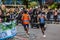 LONDON, ENGLAND - 03 October 2021: Elite runners including the 2021 Mens Elite winner, Sisay Lemma, taking part in London Marathon