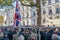 LONDON, ENGLAND - 11 November 2023: People gathered at Whitehall on Armistice Day 2023