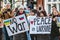 LONDON, ENGLAND- 26 February 2022: People protesting outside the Embassy of the Russian Federation amid war in Ukraine