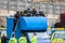 LONDON, ENGLAND- 30 August 2021: Extinction Rebellion protesters `locked-on` to the roof of a lorry during a protest