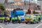 LONDON, ENGLAND- 30 August 2021: Extinction Rebellion protesters `locked-on` to the roof of a lorry during a protest