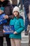 LONDON, ENGLAND- 6 March 2022: Little girl holding a SLAVA UKRAINI placard at a Rally for Ukraine