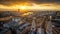 London, England - Aerial panoramic skyline view of London taken from top of St.Paul`s Cathedral at sunset