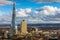 London, England - Aerial view of the Shard, London`s highest skyscraper at sunset