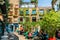 LONDON, ENGLAND - AUG 27,2019. A view of colourful buildings in Neals Yard during the day. Neals Yard hidden passage near Covent