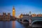 London, England - The beautiful Big Ben and Houses of Parliament at sunrise with clear blue sky