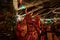 LONDON, ENGLAND, DECEMBER 28, 2018: People enjoying a pleasant time in a Christmas market, surrounded by food and drink stands,