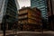 LONDON, ENGLAND, DECEMBER 29, 2018:The Albert public house in Westminster, surrounded by skyscrapers. A great mixture of old an