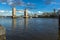 LONDON, ENGLAND - JUNE 15 2016: Sunset panorama of Tower Bridge in London in the late afternoon, United Kingdom