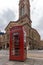 LONDON, ENGLAND - JUNE 17 2016: Westminster Chapel and phone booth, London, Great Britain