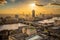 London, England - Panoramic aerial skyline view of London at sunset with Blackfriars bridge