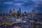 London, England - Panoramic skyline view of Bank district of London with the skyscrapers of Canary Wharf