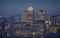 London, England - Skyline view of the skyscrapers of Canary Wharf, the leading business district of London at blue hour