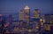 London, England - Skyline view of the skyscrapers of Canary Wharf, the leading business district of London at blue hour