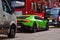 London, England, UK - December 31, 2019: Traffic jam in London center with expensive green supercar in the evening hours