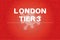 LONDON Enters Tier 3 vector illustration on a red background with a virus logo