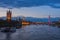 London Eye and Westminster parliament at night, London