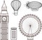 London famous buildings and other graphic elements set